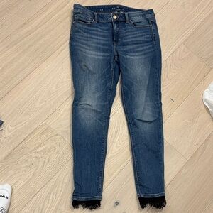 Women's Blue Ankle Jeans with Black Fringe